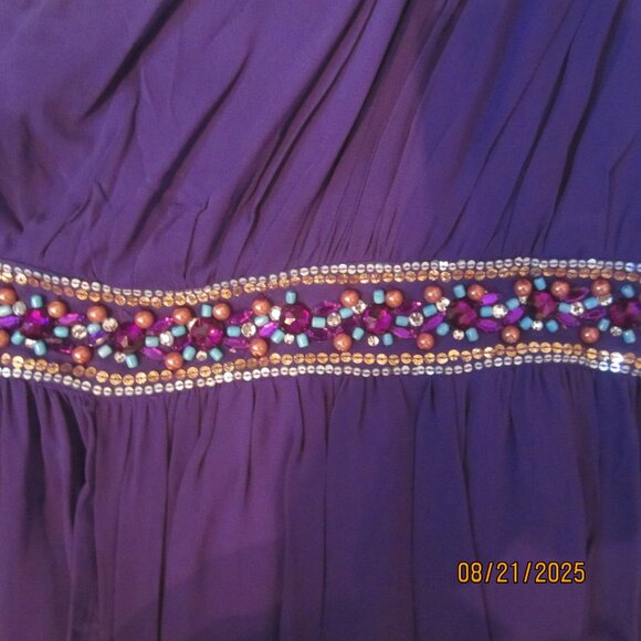Purple Beaded One Shoulder Evening Dress - Picture 2 of 3